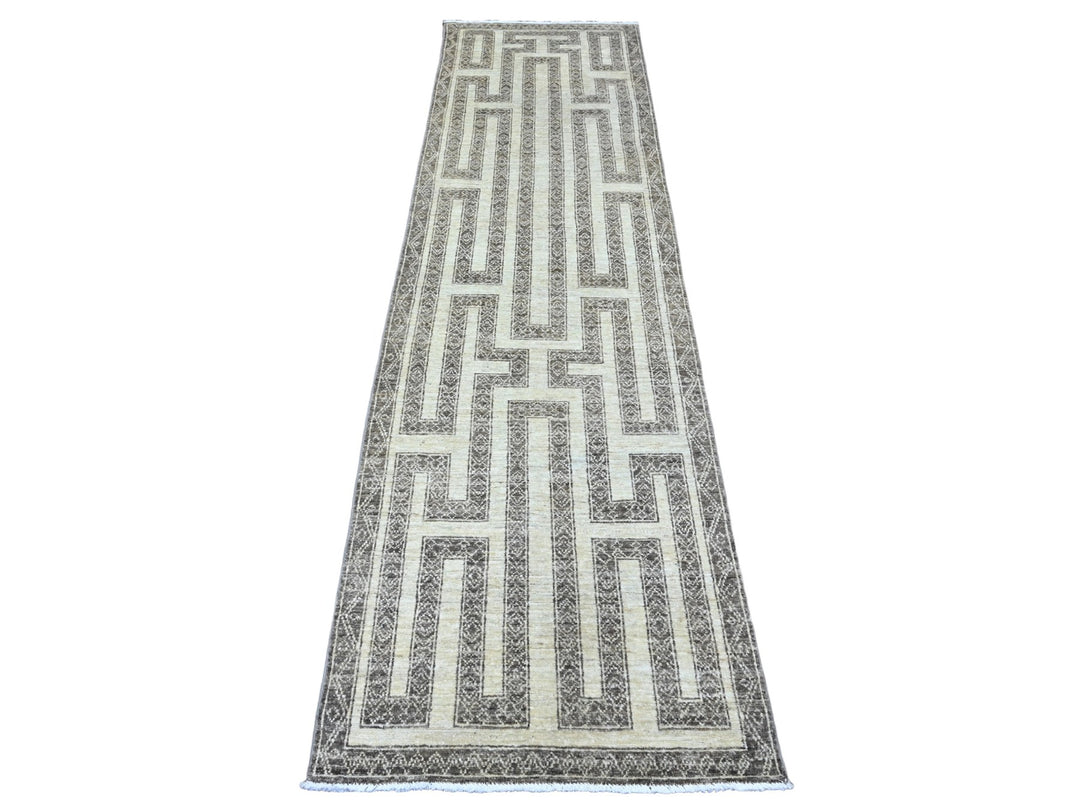2'7" x 9'5" New Hand Knotted Brown Wool Runner Oriental Rug - MOA10220940