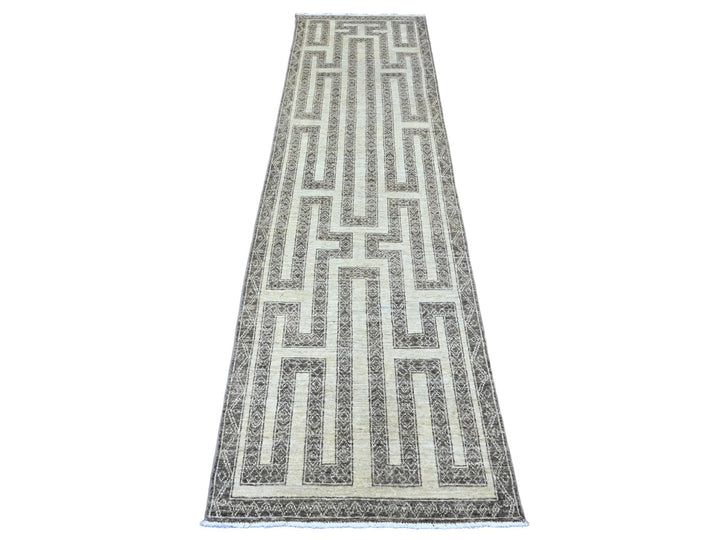 2'7" x 9'5" New Hand Knotted Brown Wool Runner Oriental Rug - MOA10220940