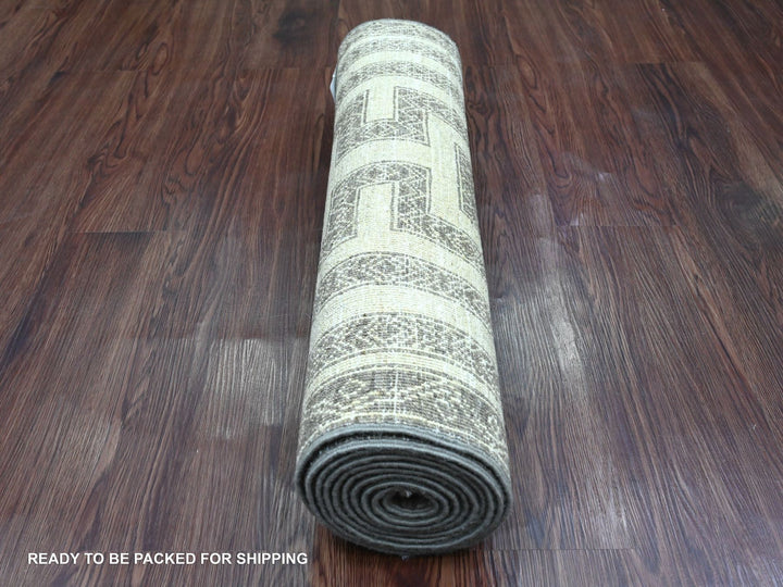 2'7" x 9'5" New Hand Knotted Brown Wool Runner Oriental Rug - MOA10220940