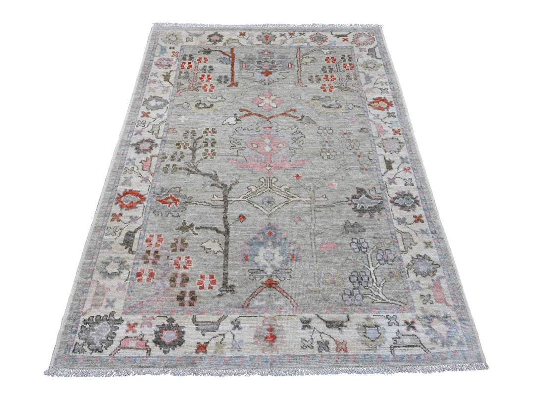 4'5" x 5'11" New Hand Knotted Grey Wool Rectangle Oriental Rug - MOA10220941