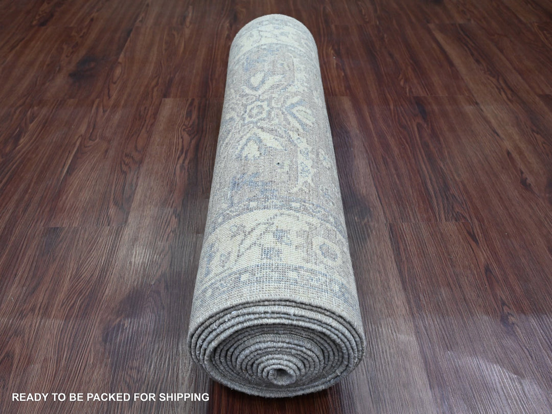 2'6" x 19'2" New Hand Knotted Grey Wool Runner Oriental Rug - MOA10220945