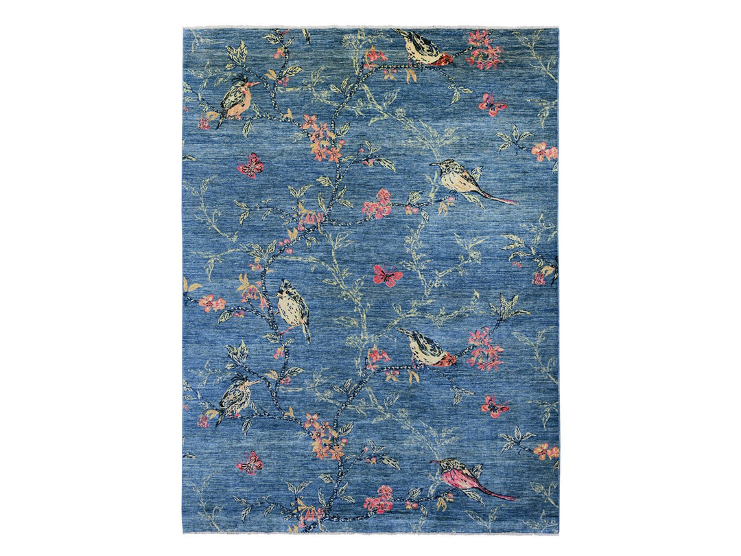 9'2" x 11'10" New Hand Knotted Blue Wool Rectangle Oriental Rug - MOA10220953