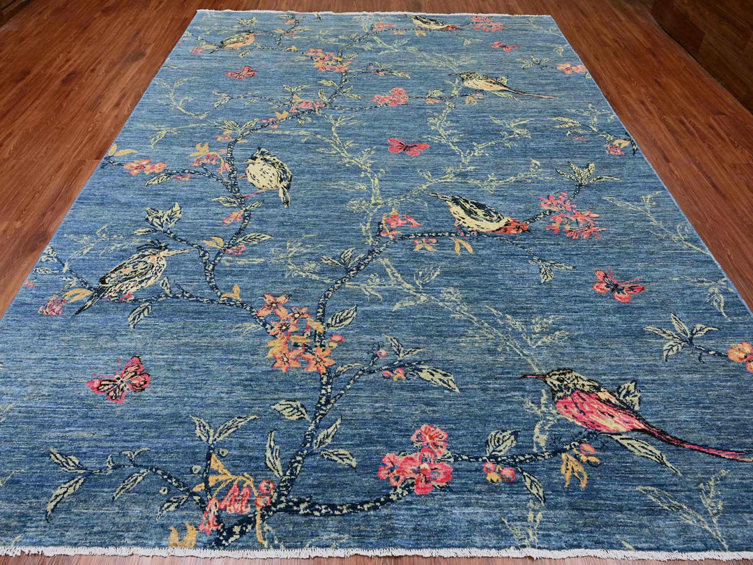 9'2" x 11'10" New Hand Knotted Blue Wool Rectangle Oriental Rug - MOA10220953