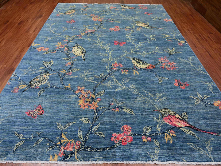 9'2" x 11'10" New Hand Knotted Blue Wool Rectangle Oriental Rug - MOA10220953