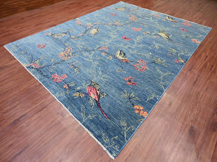 9'2" x 11'10" New Hand Knotted Blue Wool Rectangle Oriental Rug - MOA10220953