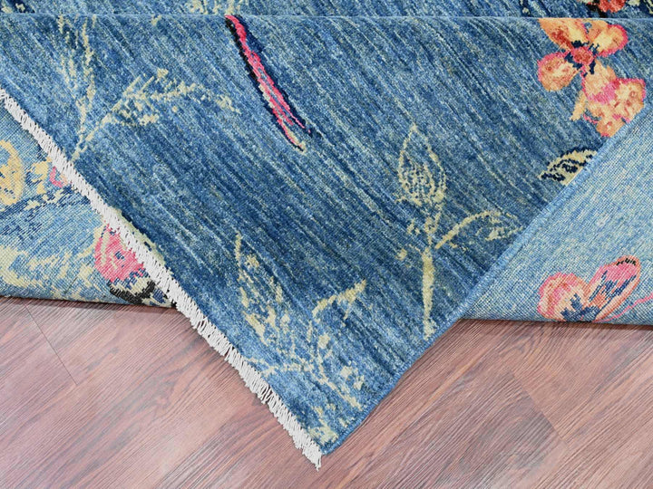 9'2" x 11'10" New Hand Knotted Blue Wool Rectangle Oriental Rug - MOA10220953