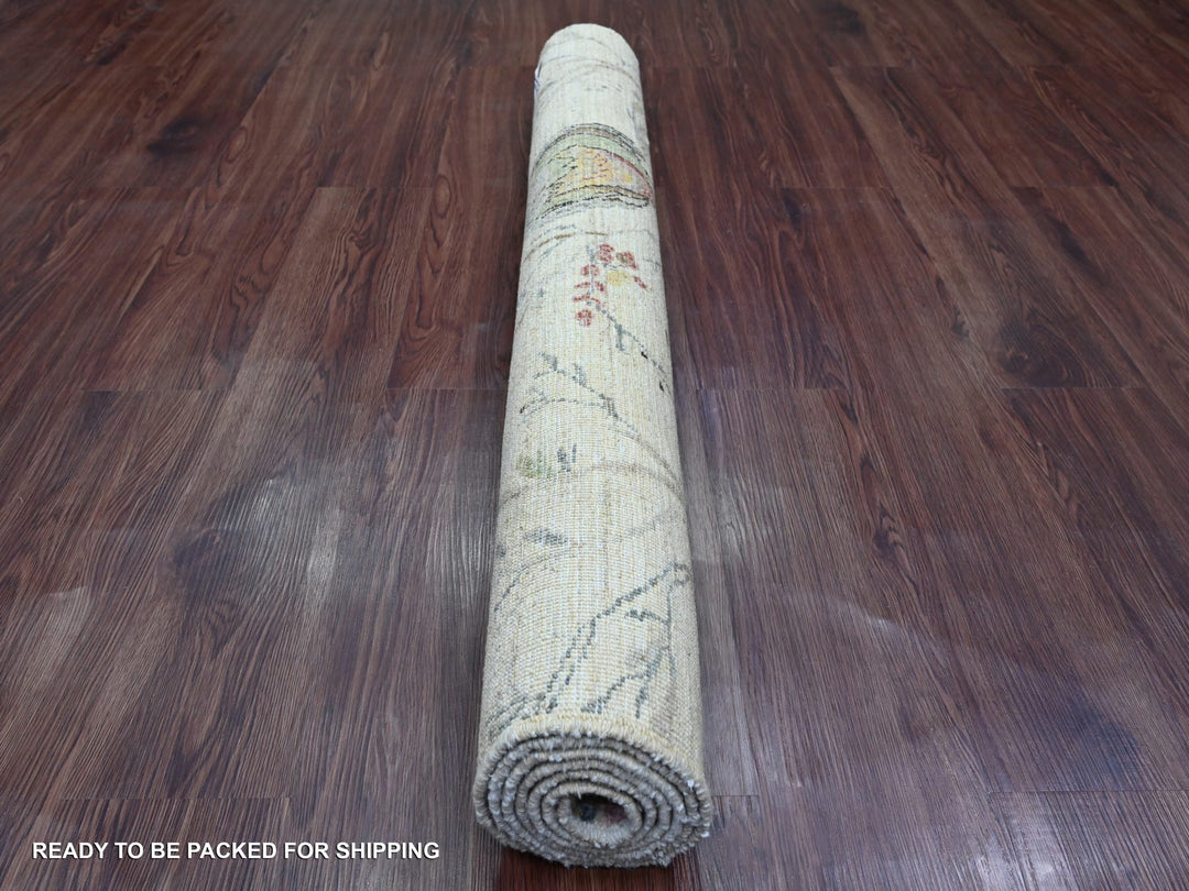 3'11" x 5'11" New Hand Knotted Ivory Wool Rectangle Oriental Rug - MOA10220955