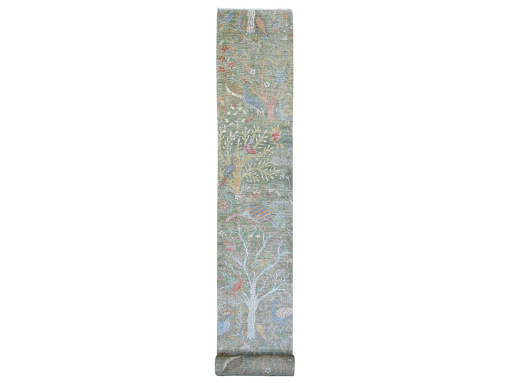 2'6" x 23'11" New Hand Knotted Green Wool Runner Oriental Rug - MOA10220957