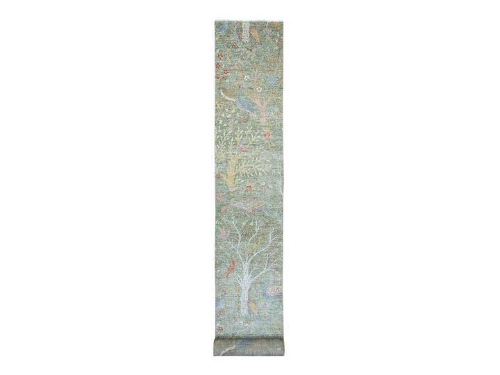 2'6" x 23'11" New Hand Knotted Green Wool Runner Oriental Rug - MOA10220959