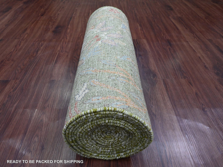 2'6" x 23'11" New Hand Knotted Green Wool Runner Oriental Rug - MOA10220959