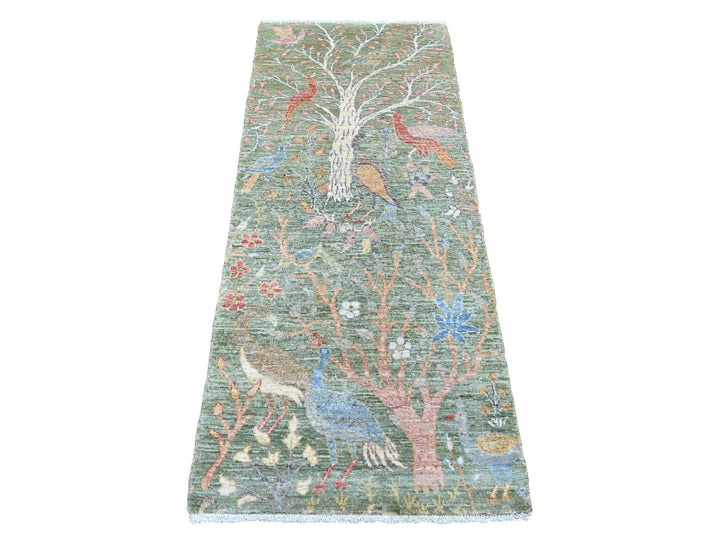 2'6" x 6'1" New Hand Knotted Green Wool Runner Oriental Rug - MOA10220961