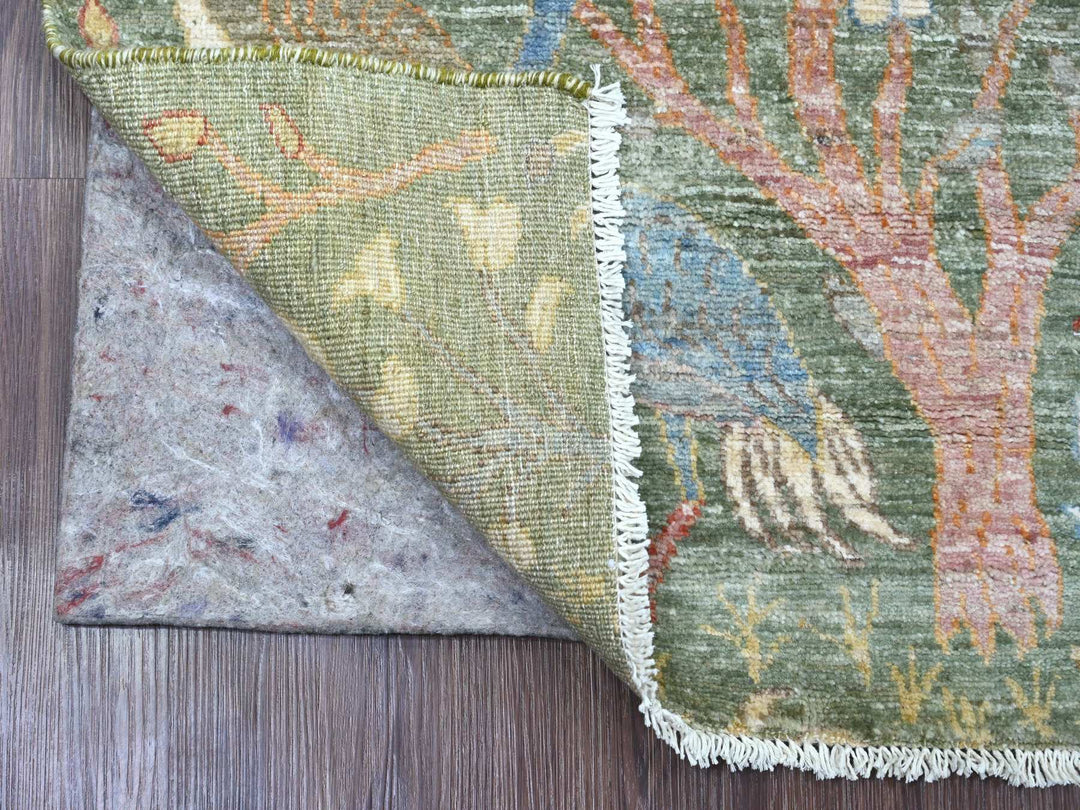 2'6" x 6'1" New Hand Knotted Green Wool Runner Oriental Rug - MOA10220961