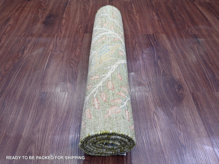 2'6" x 6'1" New Hand Knotted Green Wool Runner Oriental Rug - MOA10220961