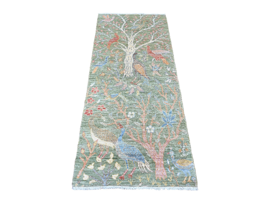 2'7" x 6'0" New Hand Knotted Green Wool Runner Oriental Rug - MOA10220963