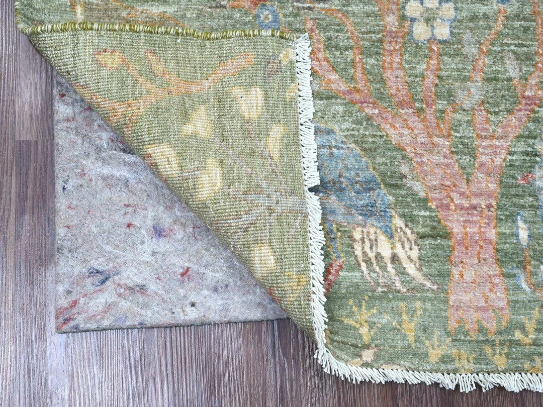 2'7" x 6'0" New Hand Knotted Green Wool Runner Oriental Rug - MOA10220963