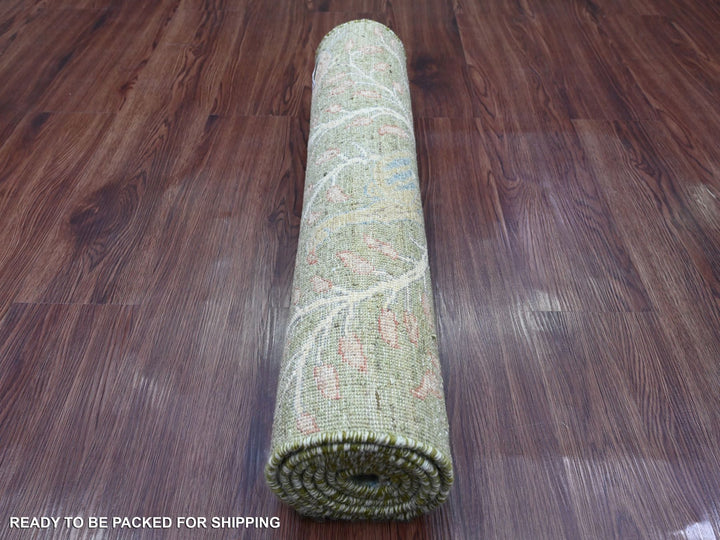 2'7" x 6'0" New Hand Knotted Green Wool Runner Oriental Rug - MOA10220963