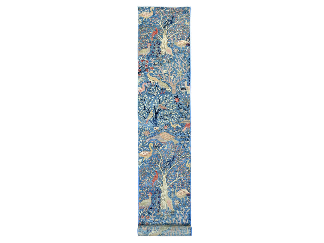2'9" x 23'4" New Hand Knotted Blue Wool Runner Oriental Rug - MOA10220965