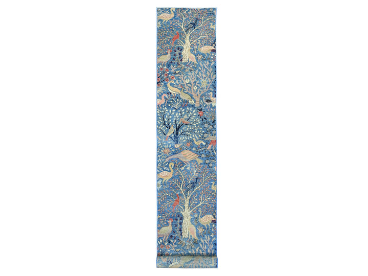 2'9" x 23'4" New Hand Knotted Blue Wool Runner Oriental Rug - MOA10220965