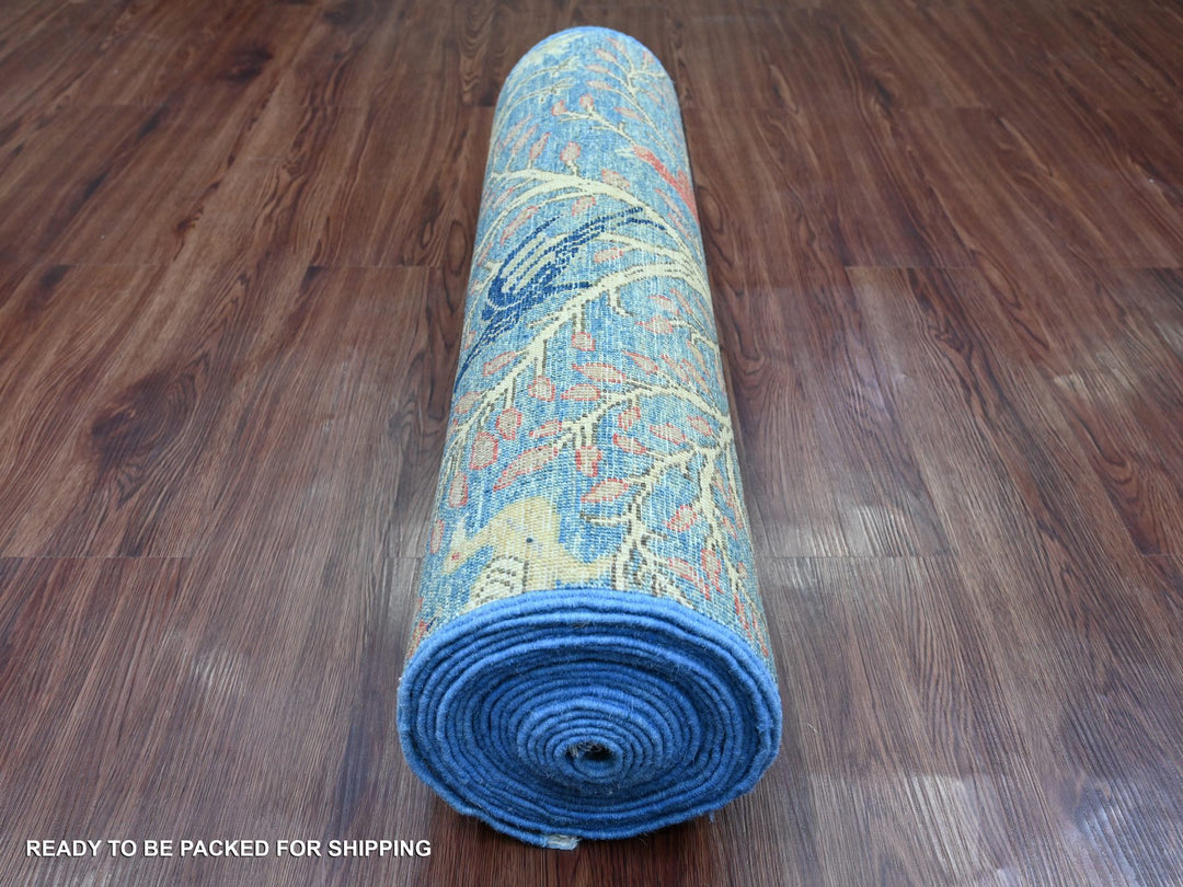 2'9" x 23'4" New Hand Knotted Blue Wool Runner Oriental Rug - MOA10220965