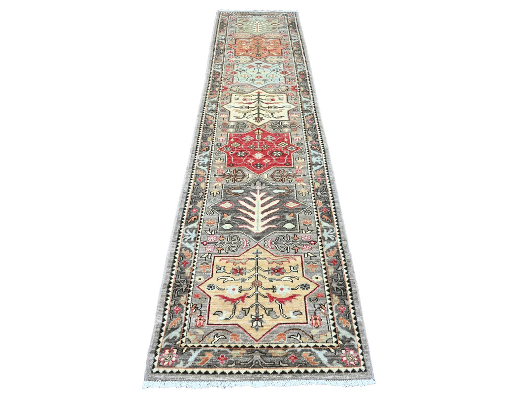 2'7" x 11'6" New Hand Knotted Grey Wool Runner Oriental Rug - MOA10220967