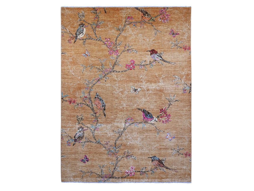 9'0" x 12'0" New Hand Knotted Brown Wool Rectangle Oriental Rug - MOA10220969