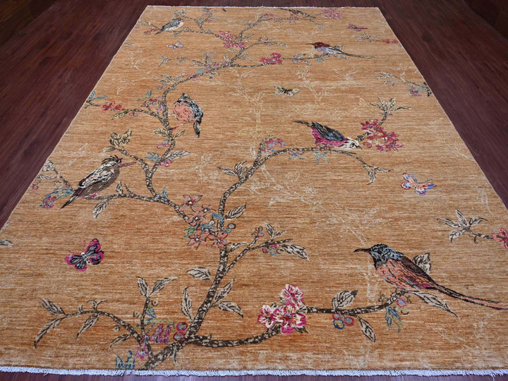 9'0" x 12'0" New Hand Knotted Brown Wool Rectangle Oriental Rug - MOA10220969