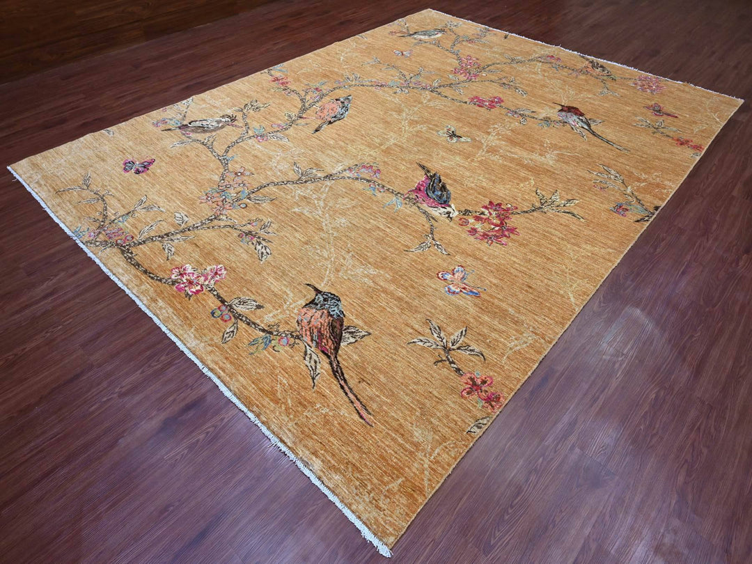 9'0" x 12'0" New Hand Knotted Brown Wool Rectangle Oriental Rug - MOA10220969