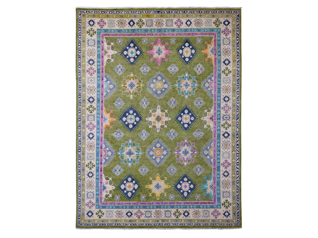 8'10" x 11'8" New Hand Knotted Green Wool Rectangle Oriental Rug - MOA10220972