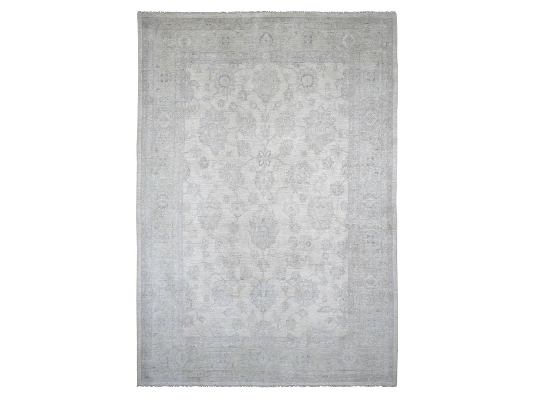 9'8" x 13'8" New Hand Knotted Ivory Wool Rectangle Oriental Rug - MOA10220978