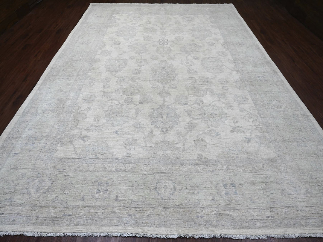 9'8" x 13'8" New Hand Knotted Ivory Wool Rectangle Oriental Rug - MOA10220978
