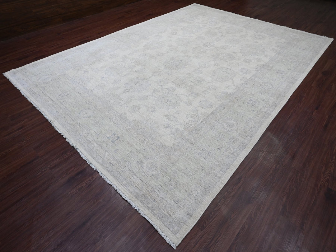 9'8" x 13'8" New Hand Knotted Ivory Wool Rectangle Oriental Rug - MOA10220978
