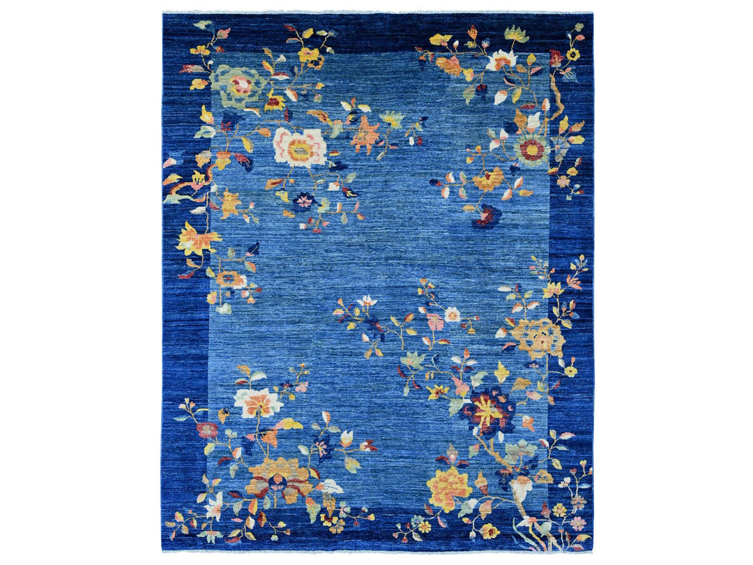 8'0" x 9'11" New Hand Knotted Blue Wool Rectangle Oriental Rug - MOA10220979