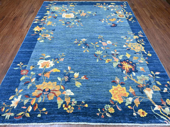 8'0" x 9'11" New Hand Knotted Blue Wool Rectangle Oriental Rug - MOA10220979