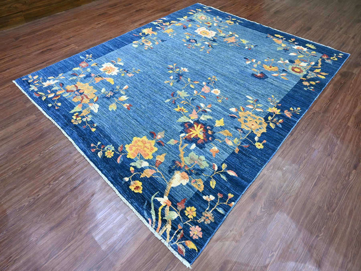 8'0" x 9'11" New Hand Knotted Blue Wool Rectangle Oriental Rug - MOA10220979