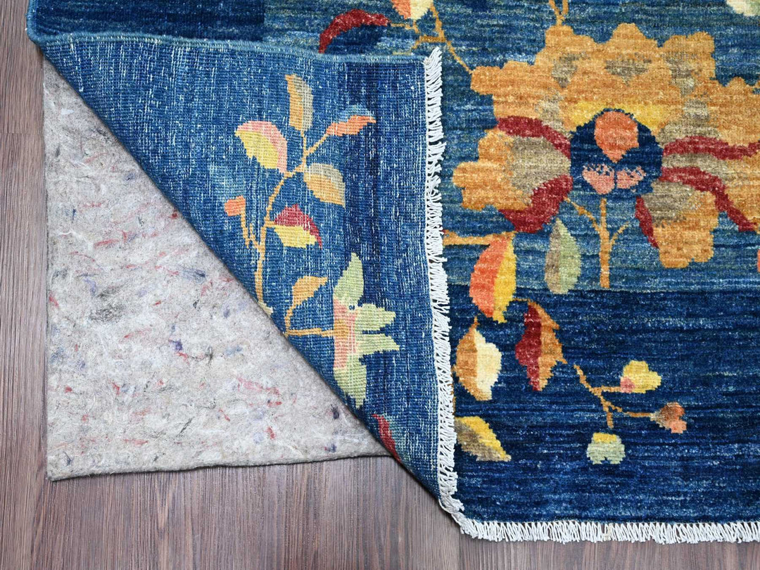8'0" x 9'11" New Hand Knotted Blue Wool Rectangle Oriental Rug - MOA10220979
