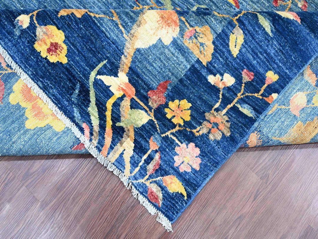 8'0" x 9'11" New Hand Knotted Blue Wool Rectangle Oriental Rug - MOA10220979