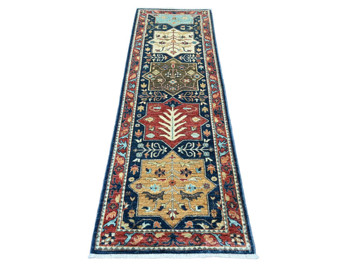 2'7" x 7'10" New Hand Knotted Blue Wool Runner Oriental Rug - MOA10220980