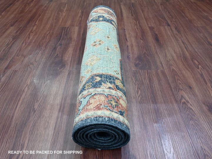 2'7" x 7'10" New Hand Knotted Blue Wool Runner Oriental Rug - MOA10220980
