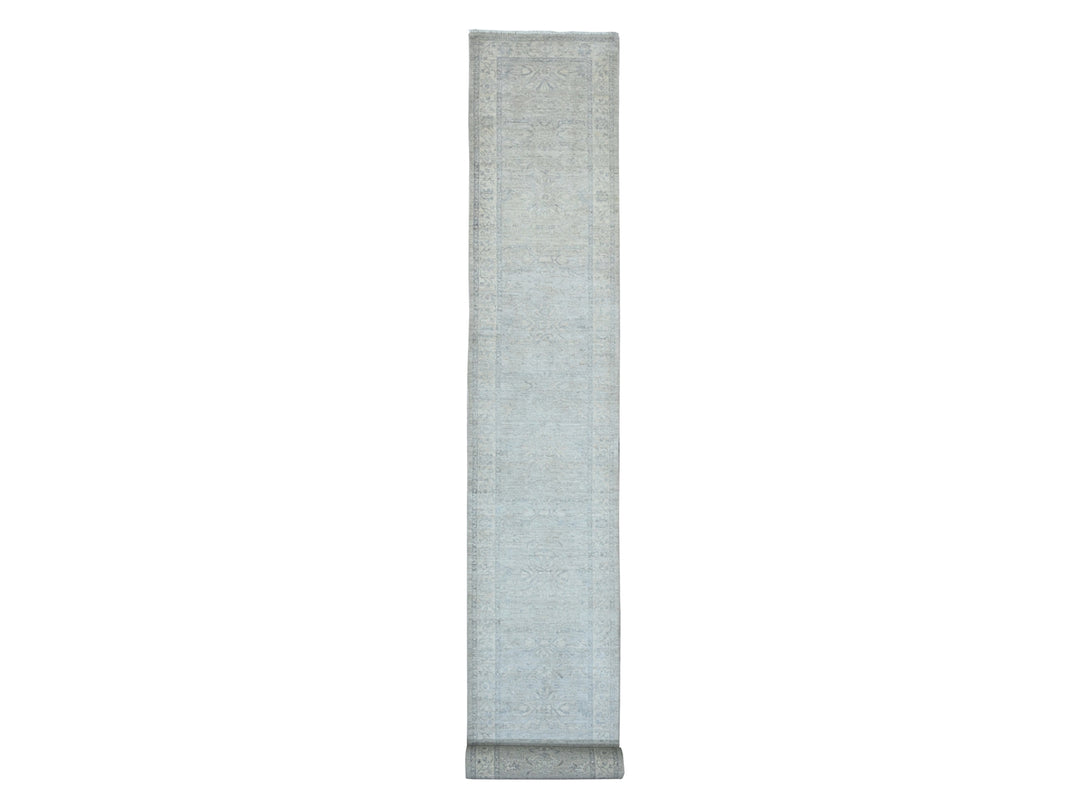2'7" x 23'8" New Hand Knotted Grey Wool Runner Oriental Rug - MOA10220983