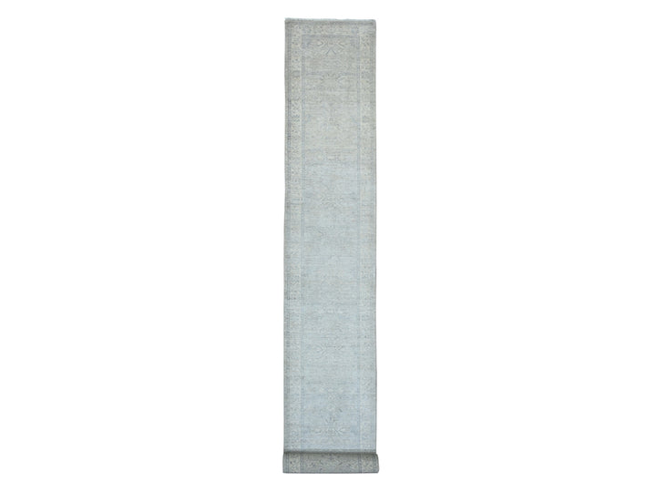 2'7" x 23'8" New Hand Knotted Grey Wool Runner Oriental Rug - MOA10220983
