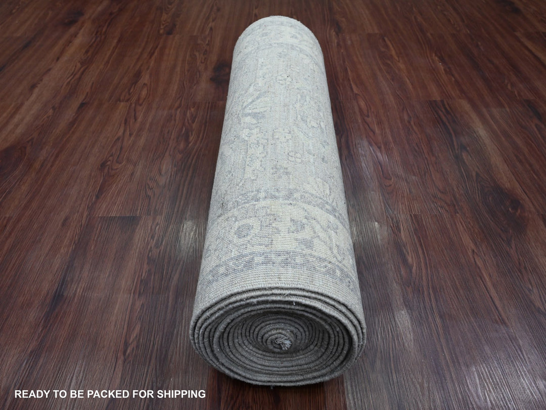2'7" x 23'8" New Hand Knotted Grey Wool Runner Oriental Rug - MOA10220983