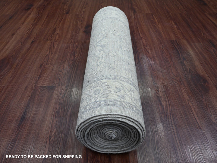 2'7" x 23'8" New Hand Knotted Grey Wool Runner Oriental Rug - MOA10220983