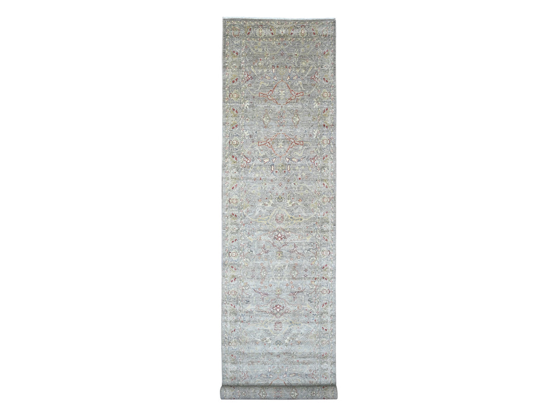 3'11" x 19'3" New Hand Knotted Grey Wool Runner Oriental Rug - MOA10220985