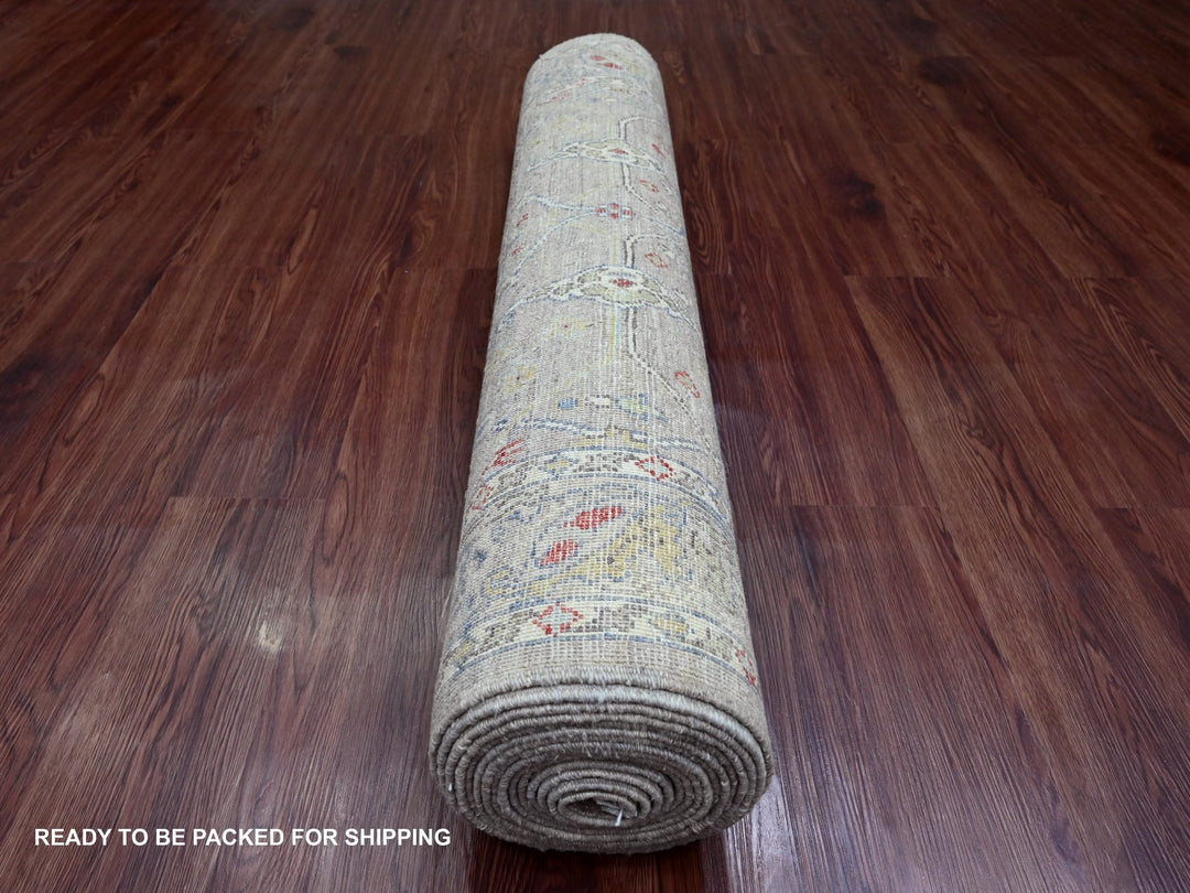 3'11" x 19'3" New Hand Knotted Grey Wool Runner Oriental Rug - MOA10220985
