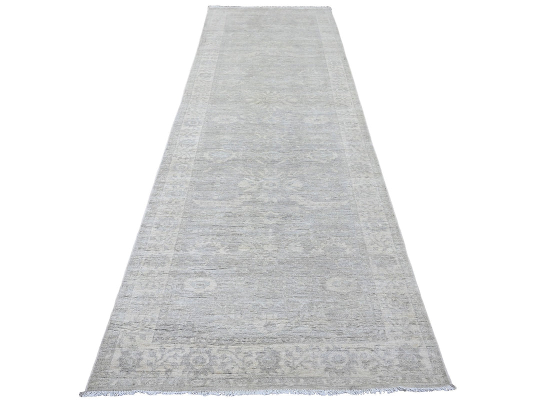 4'0" x 11'10" New Hand Knotted Grey Wool Runner Oriental Rug - MOA10220986