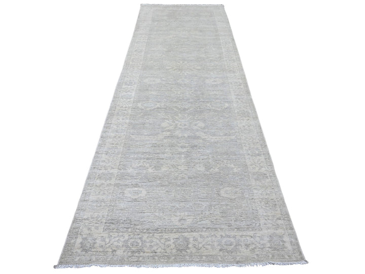 4'0" x 11'10" New Hand Knotted Grey Wool Runner Oriental Rug - MOA10220986