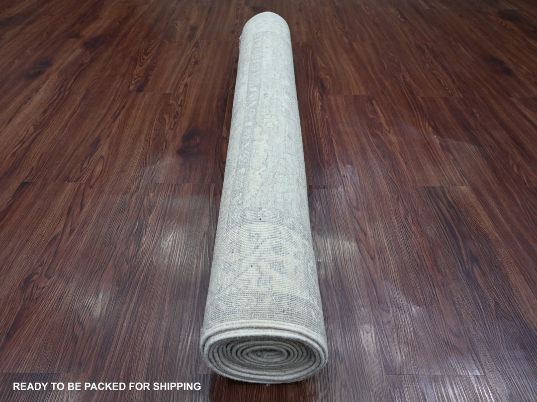 4'0" x 11'10" New Hand Knotted Grey Wool Runner Oriental Rug - MOA10220986