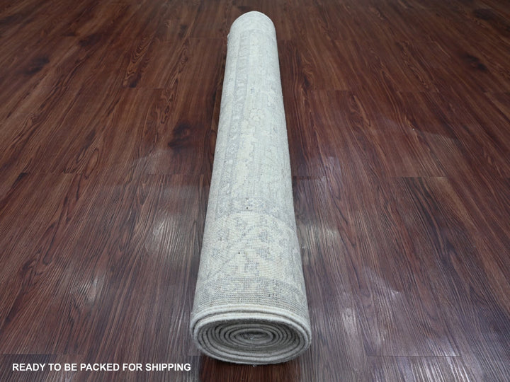 4'0" x 11'10" New Hand Knotted Grey Wool Runner Oriental Rug - MOA10220986