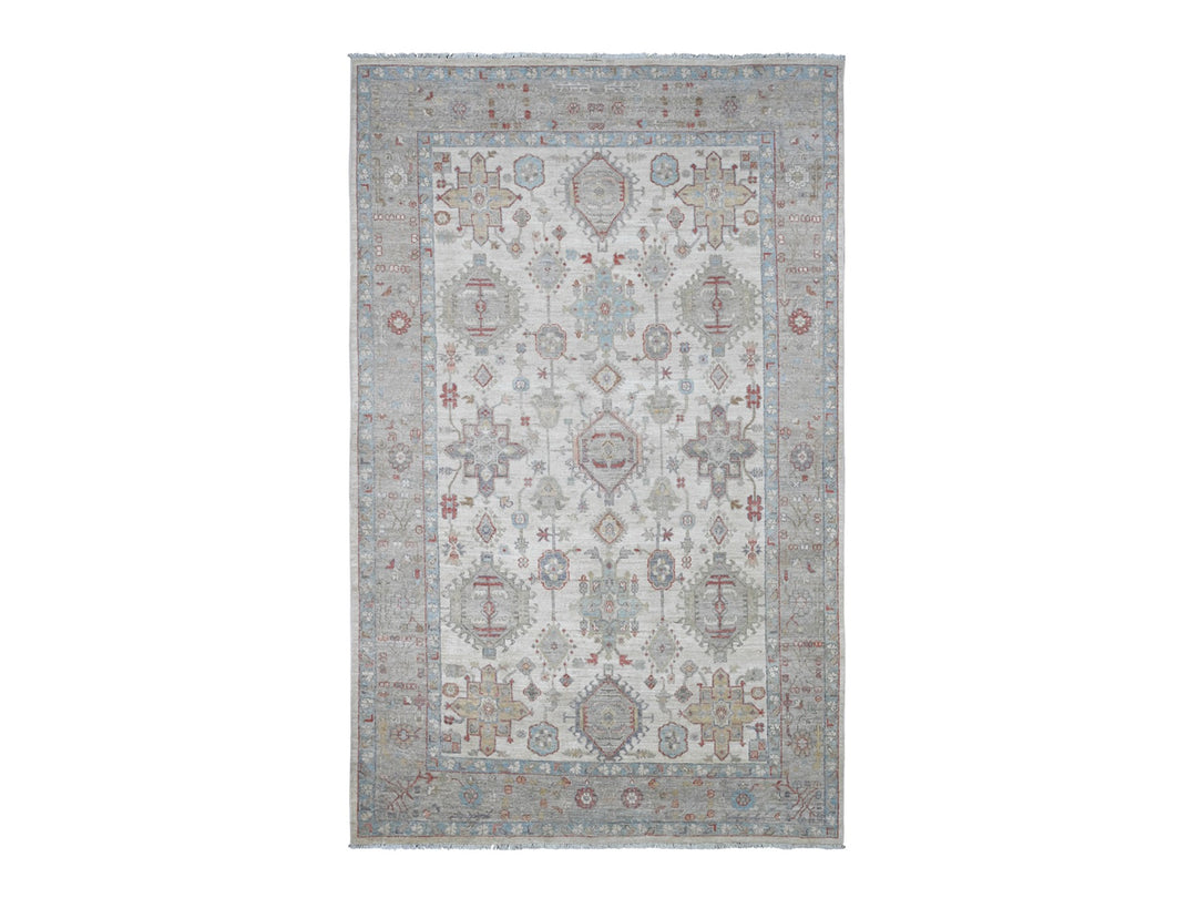 5'11" x 9'0" New Hand Knotted Ivory Wool Rectangle Oriental Rug - MOA10220987