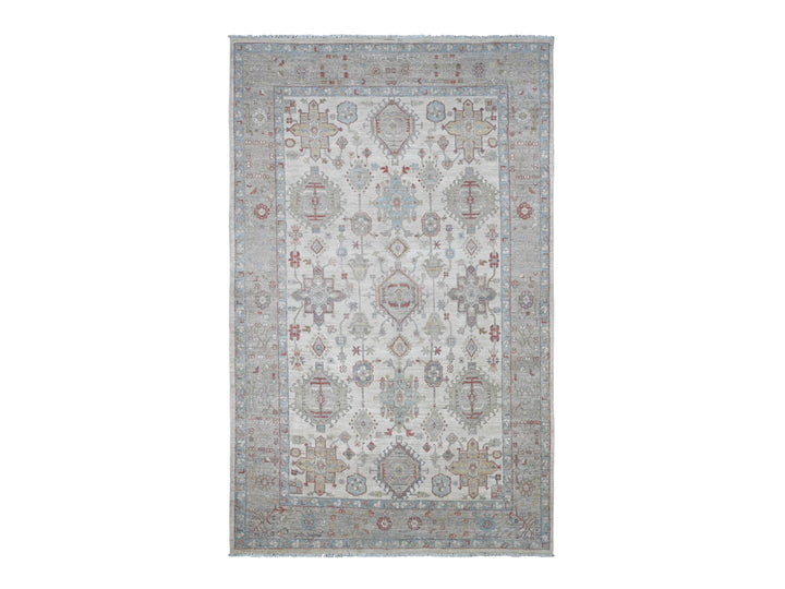 5'11" x 9'0" New Hand Knotted Ivory Wool Rectangle Oriental Rug - MOA10220987